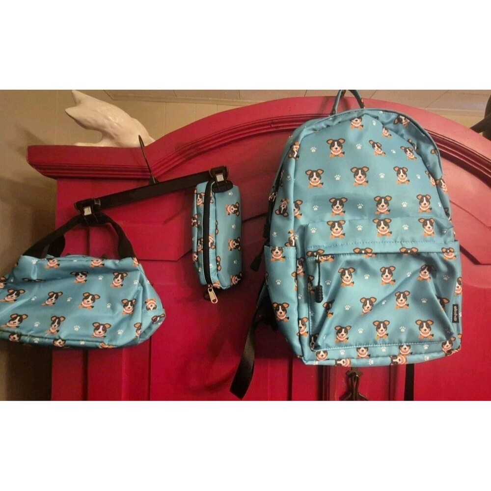 Abshoo 3 Pc Backpack Set Blue Dog Puppy School Bag Lunch Box Pencil Case EUC